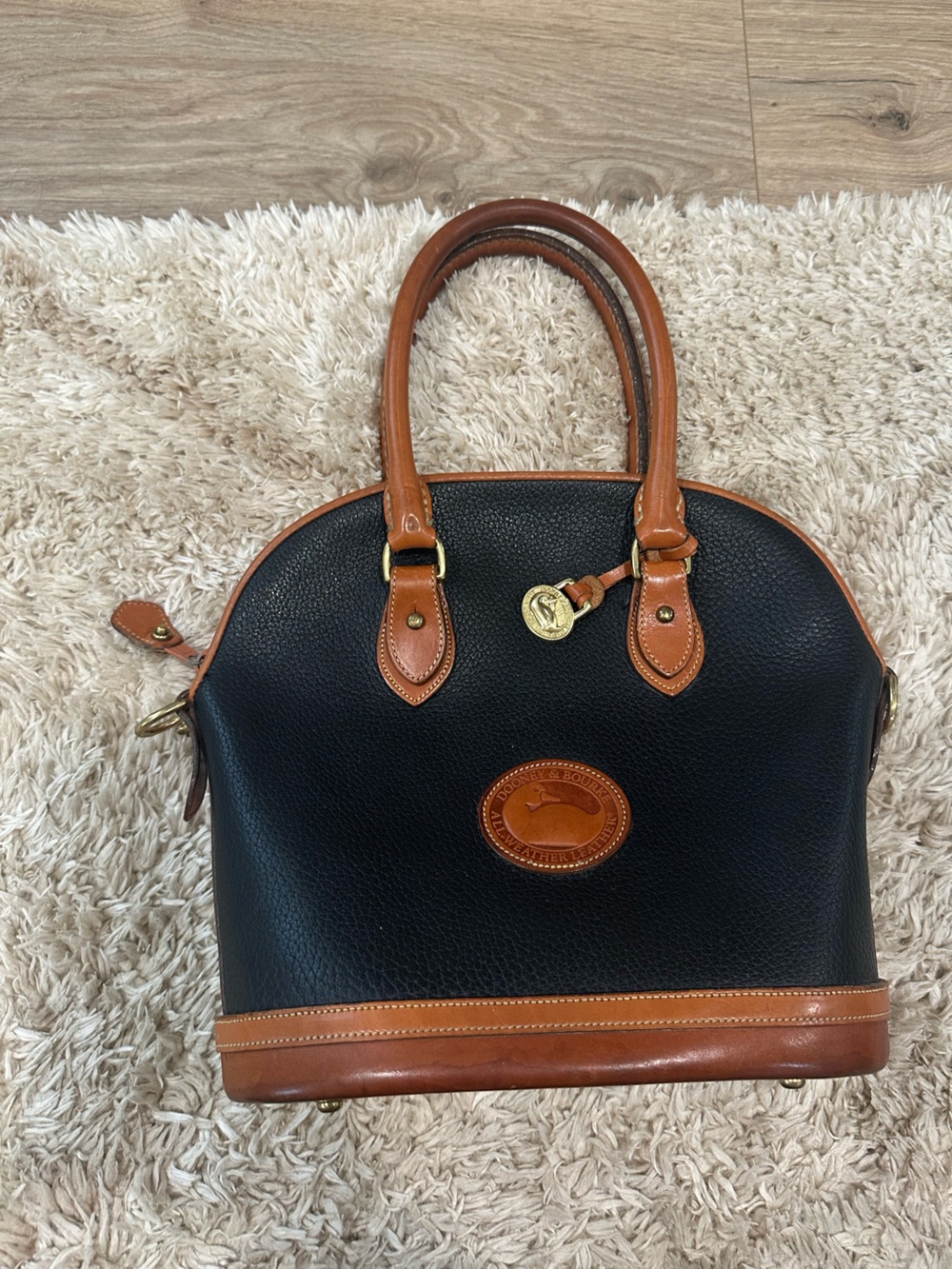 Dooney & Bourke Black Pebbled Leather Satchel with Brown Trim - Picture 2 of 10
